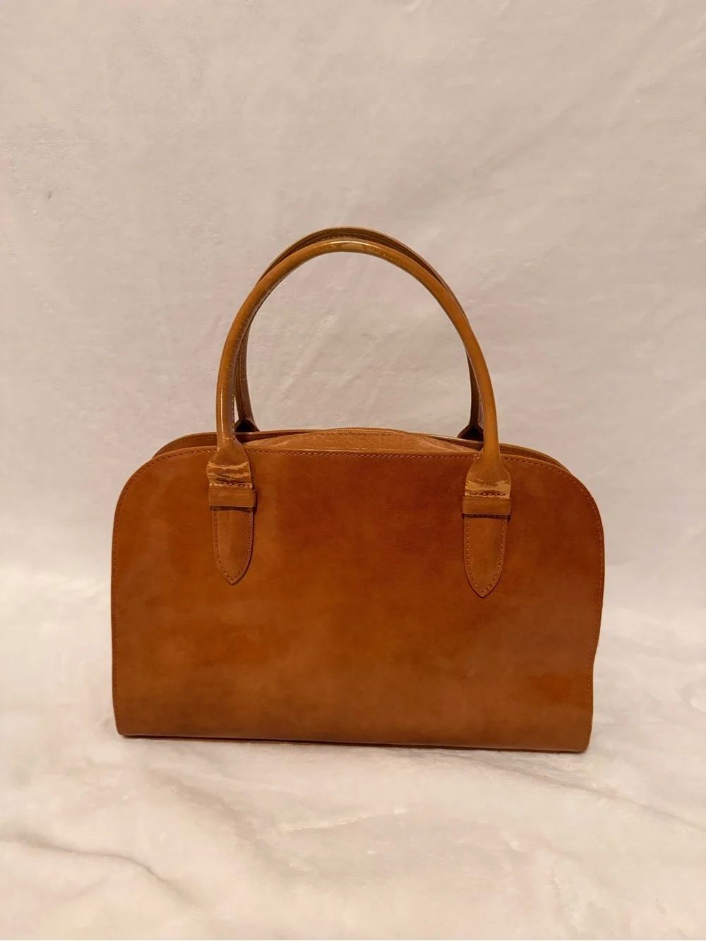 Vintage Longchamp Light Brown Patent Leather Handbag.
